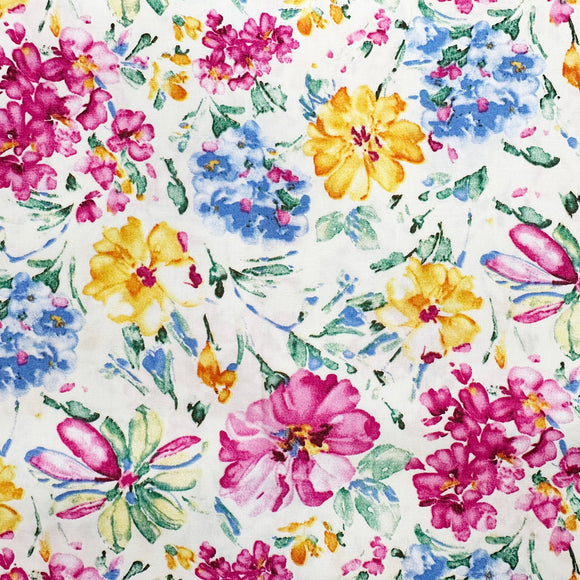 Cotton Fabric - Bright Pink & Yellow Floral - Quilting Craft Fabric Material