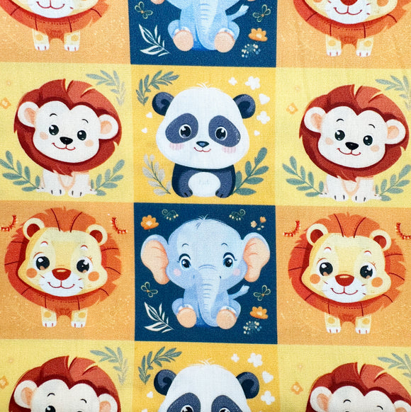 Cotton Fabric - Cute Baby Safari Animals Nursery Craft Fabric Material