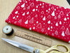 Christmas Fabric - White & Silver Christmas Trees & Stars on Red