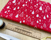 Christmas Fabric - White & Silver Christmas Trees & Stars on Red