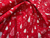 Christmas Fabric - White & Silver Christmas Trees & Stars on Red