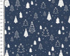 Christmas Fabric - White & Silver Christmas Trees & Stars on Navy Blue