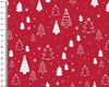 Christmas Fabric - White & Silver Christmas Trees & Stars on Red