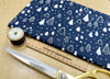 Christmas Fabric - White & Silver Christmas Trees & Stars on Navy Blue