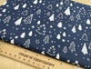 Christmas Fabric - White & Silver Christmas Trees & Stars on Navy Blue