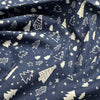 Christmas Fabric - White & Silver Christmas Trees & Stars on Navy Blue