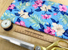 Cotton Fabric - Tropical Hibiscus Floral Print on Blue - Craft Fabric Material