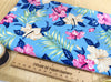 Cotton Fabric - Tropical Hibiscus Floral Print on Blue - Craft Fabric Material