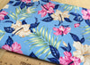 Cotton Fabric - Tropical Hibiscus Floral Print on Blue - Craft Fabric Material