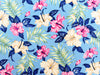 Cotton Fabric - Tropical Hibiscus Floral Print on Blue - Craft Fabric Material
