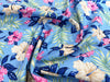 Cotton Fabric - Tropical Hibiscus Floral Print on Blue - Craft Fabric Material