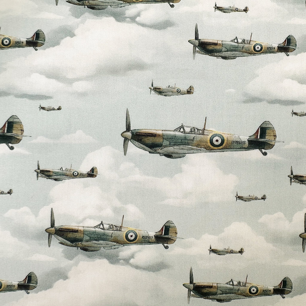 Cotton Fabric - Spitfires Vintage Flying Planes - Craft Dress Fabric Material