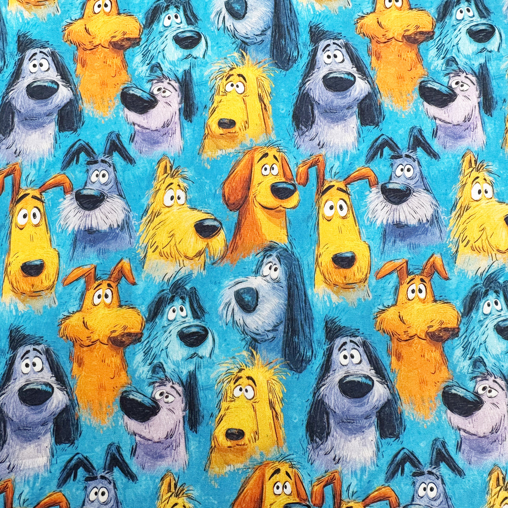 Cotton Fabric - Happy Dogs on Blue