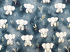 Cotton Fabric - Cute Baby Elephants on Navy Blue - Craft Dress Fabric Material