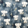 Cotton Fabric - Cute Baby Elephants on Navy Blue - Craft Dress Fabric Material