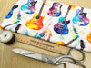 Cotton Fabric - Multicolour Guitars on Ivory - Craft Fabric Material