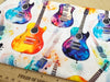 Cotton Fabric - Multicolour Guitars on Ivory - Craft Fabric Material
