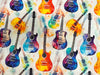 Cotton Fabric - Multicolour Guitars on Ivory - Craft Fabric Material