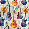Cotton Fabric - Multicolour Guitars on Ivory - Craft Fabric Material