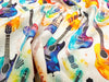 Cotton Fabric - Multicolour Guitars on Ivory - Craft Fabric Material