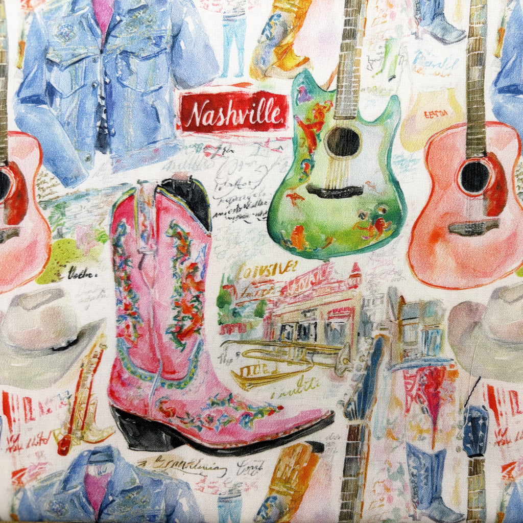 Cotton Fabric - Nashville Country Music Print