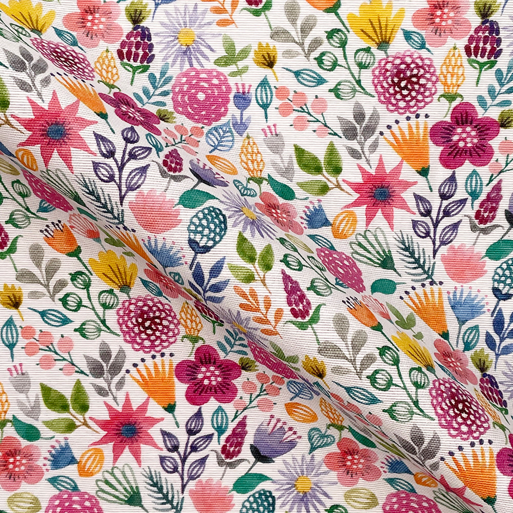 Canvas Fabric - Bright Tropical Floral Flowers Design - Craft Fabric Material