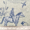 Cotton Panama Canvas Fabric - Country Toile on Navy Blue