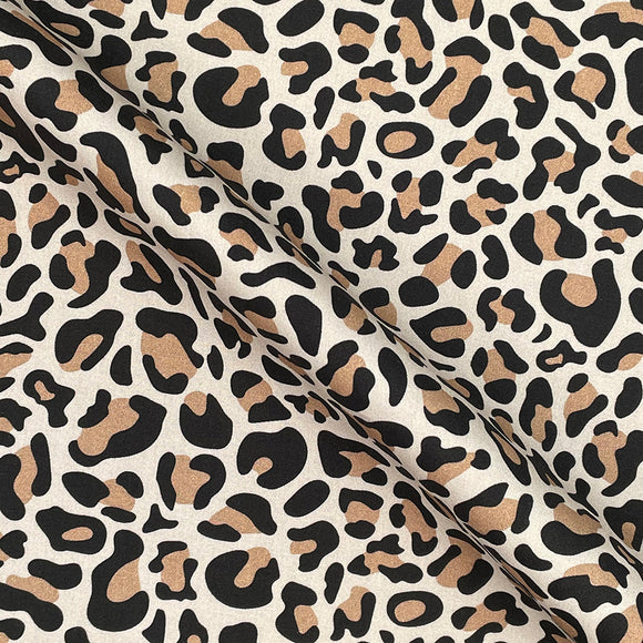 Cotton Fabric - Coffee Brown Leopard Animal Print - Craft Fabric Material Metre