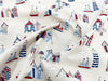 Canvas Fabric - Beach Huts Lighthouse Boats Seaside Print on CREAM - Craft Material