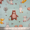 Canvas Fabric - Cute Forest Friends Animals on Duck Egg