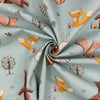 Canvas Fabric - Cute Forest Friends Animals on Duck Egg