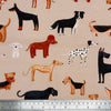 Canvas Fabric - Woof - Cute Dog Print on Beige - Craft Material