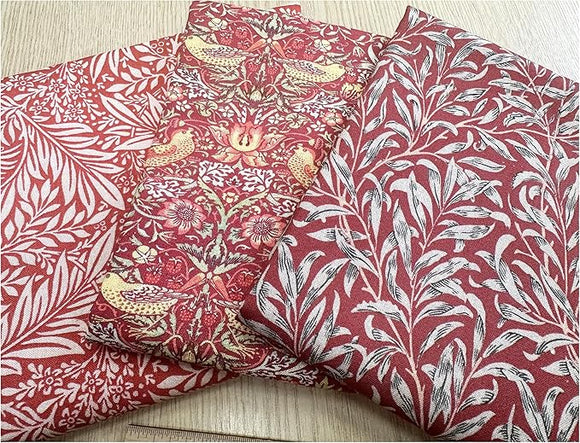 Fat Quarter Bundle - William Morris- Crimson Red- Bird floral Print Craft Fabric Material