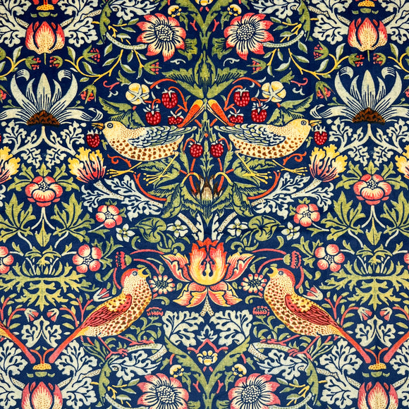 Upholstery Fabric - Heavy Weight Super Soft Plush Velvet - William Morris Strawberry Thief Navy Blue