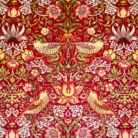 Upholstery Fabric - Heavy Weight Super Soft Plush Velvet - William Morris Strawberry Thief Wine Red