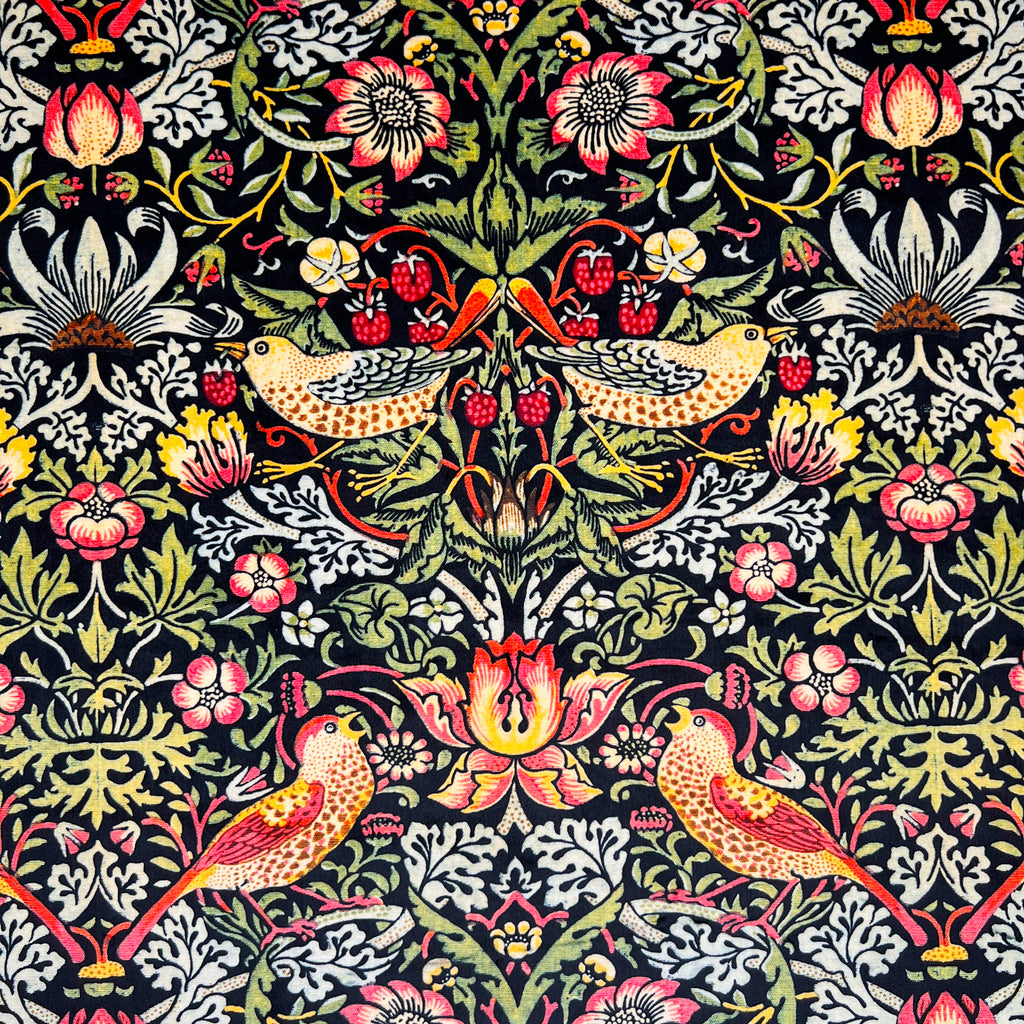 Upholstery Fabric - Heavy Weight Super Soft Plush Velvet - William Morris Strawberry Thief Ebony Black