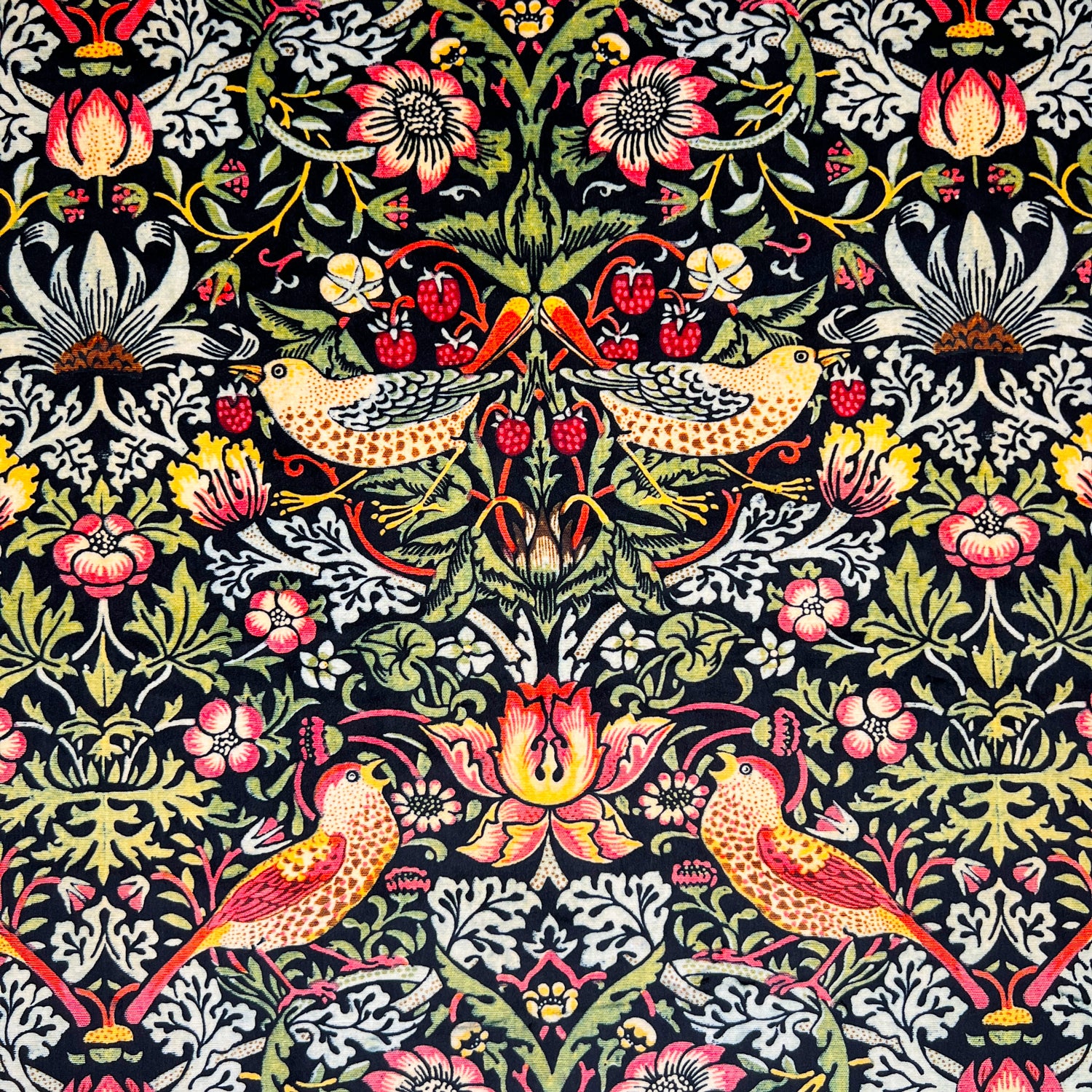 Tapestry Fabric - William Morris Black Strawberry Thief - Luxury