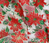 Christmas Organza Fabric - Red White & Green Christmas Poinsettia Flowers Gold Glitter