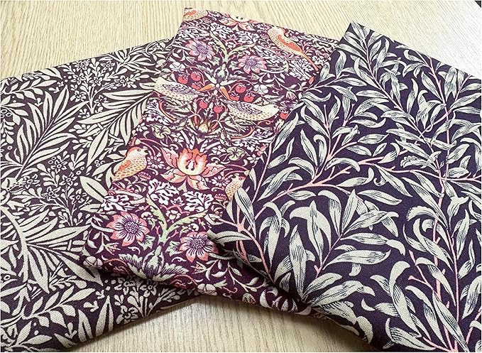 Fat Quarter Bundle - William Morris- Damson Purple - Bird floral Print Craft Fabric Material
