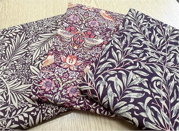 Fat Quarter Bundle - William Morris- Damson Purple - Bird floral Print Craft Fabric Material