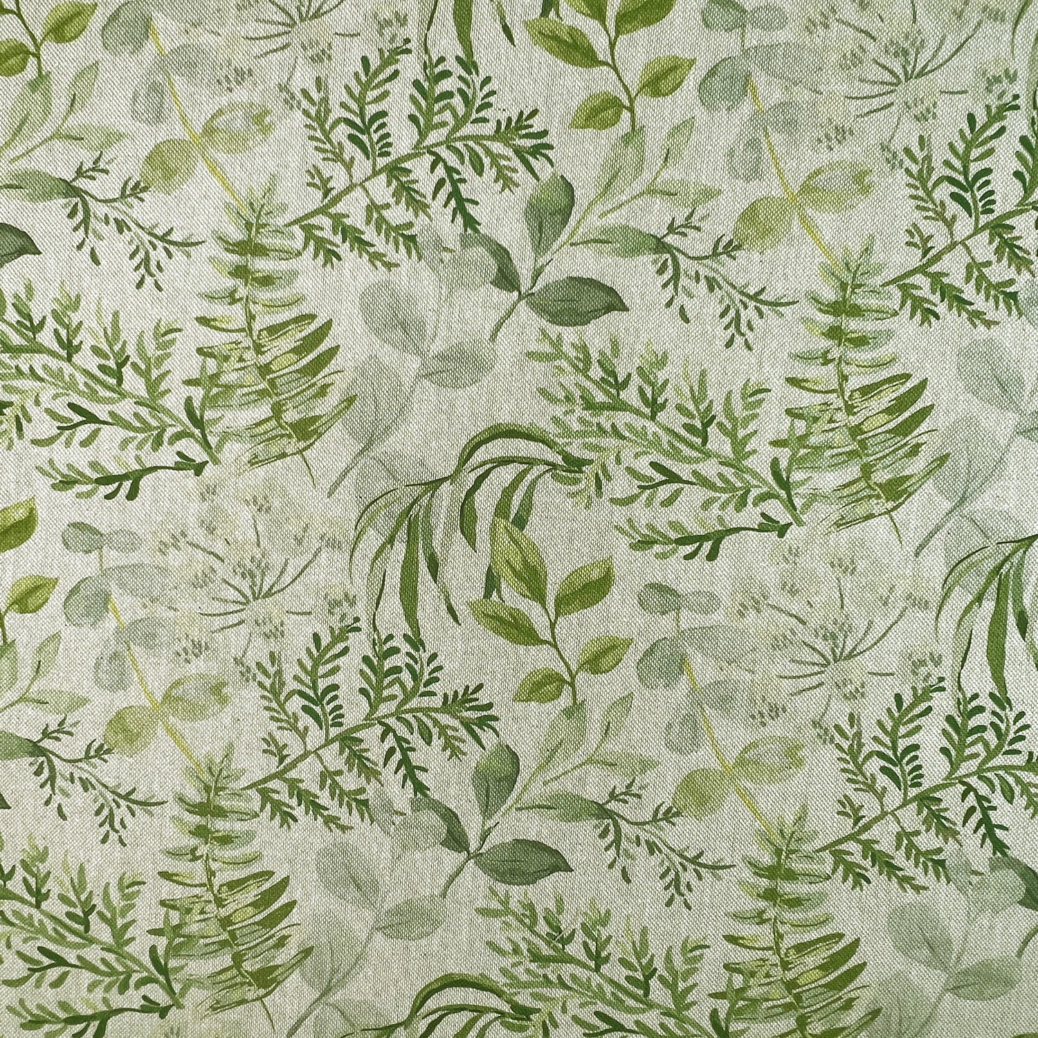 Upholstery Fabric - Cotton Rich Linen Look Material - Green & Grey