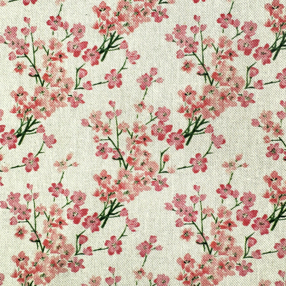 Upholstery Fabric - Cherry Blossom Floral Leaf Craft Cotton Rich Linen Look Material