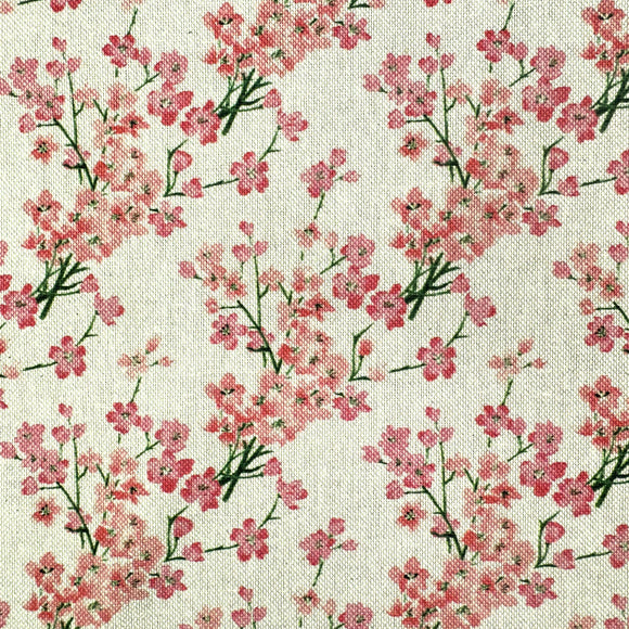 Upholstery Fabric - Cherry Blossom Floral Leaf Craft Cotton Rich Linen Look Material