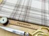 Linen Look Canvas Fabric - Rose Pink & Beige Tartan Check - Upholstery Cushion Curtain Craft Fabric