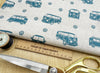 Linen Look Canvas Fabric - Blue Retro Camper Van Print - Upholstery Cushion Curtain Craft Fabric