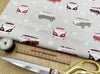 Linen Look Canvas Fabric - Red Retro Camper Van Print - Upholstery Cushion Curtain Craft Fabric