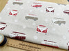 Linen Look Canvas Fabric - Red Retro Camper Van Print - Upholstery Cushion Curtain Craft Fabric