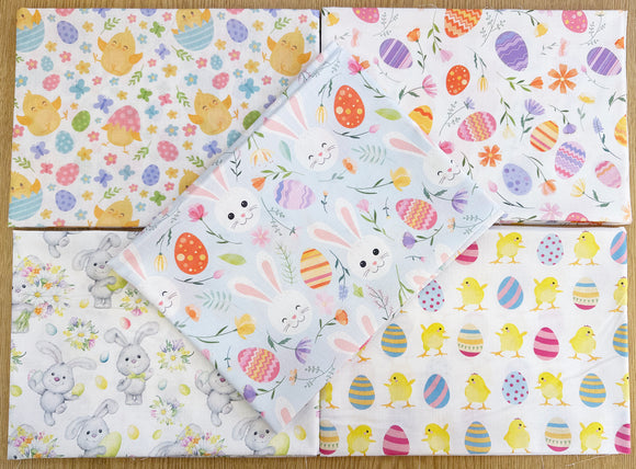 Easter Fabric Fat Quarter Bundle - Bunny Chick Egg Floral Bunting Craft Fabric