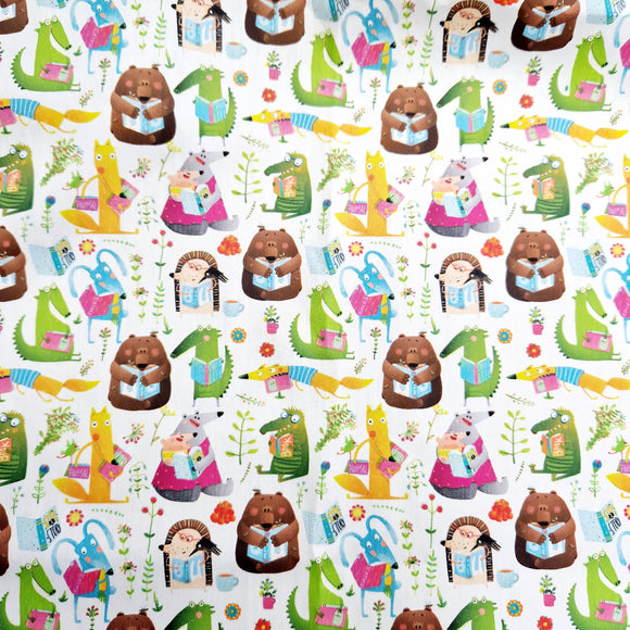 Cotton Fabric - Children's Educated Animals - Bright Coloured Material