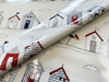 Table Cloth Fabric 'Beach Huts' Cream Red Blue Seaside Print PVC Vinyl Oil Cloth Fabric